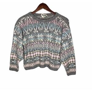 Vintage fair isle gray scoop neck nordic thick neutrals pullover lodge medium